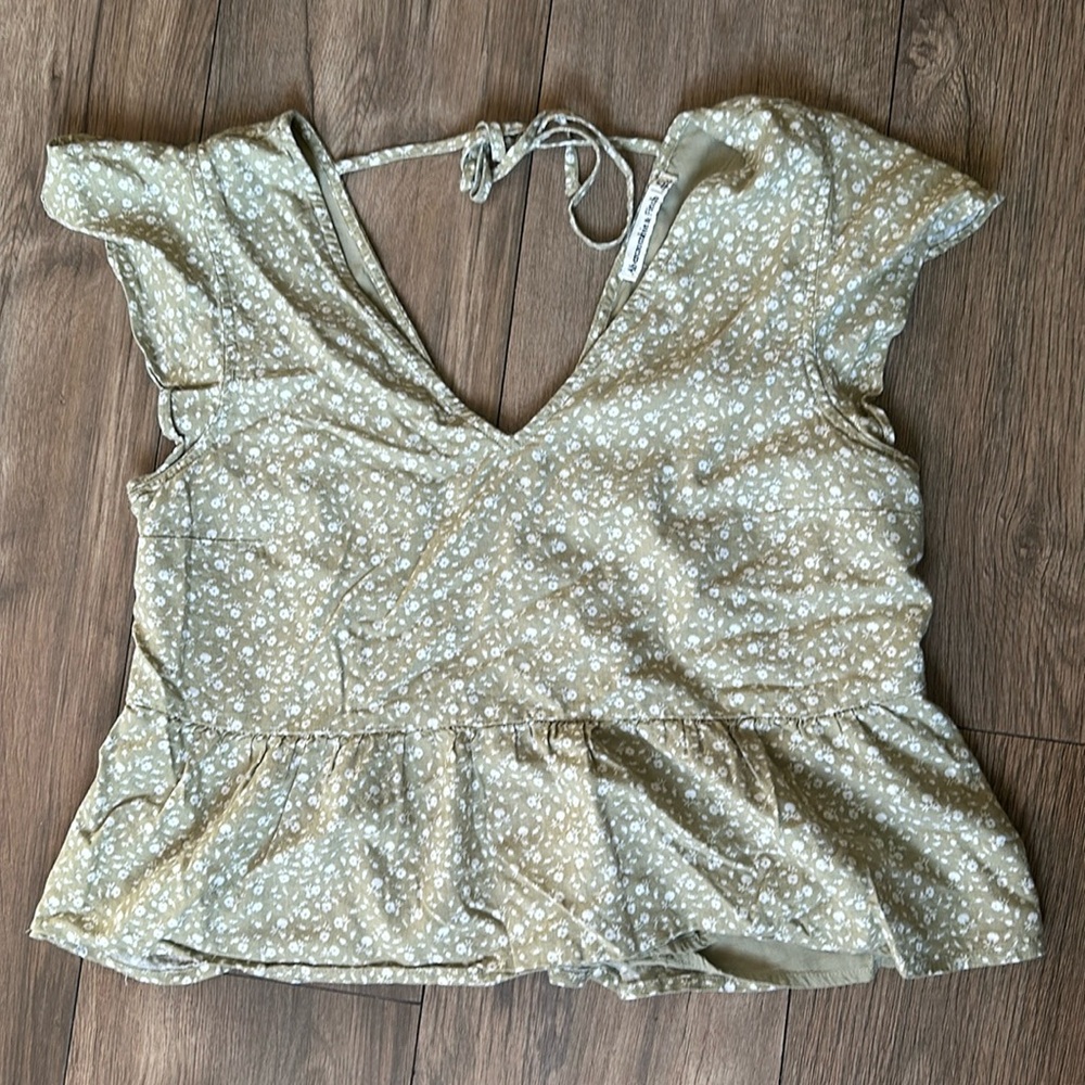 Abercrombie & Fitch green floral babydoll linen blouse Small